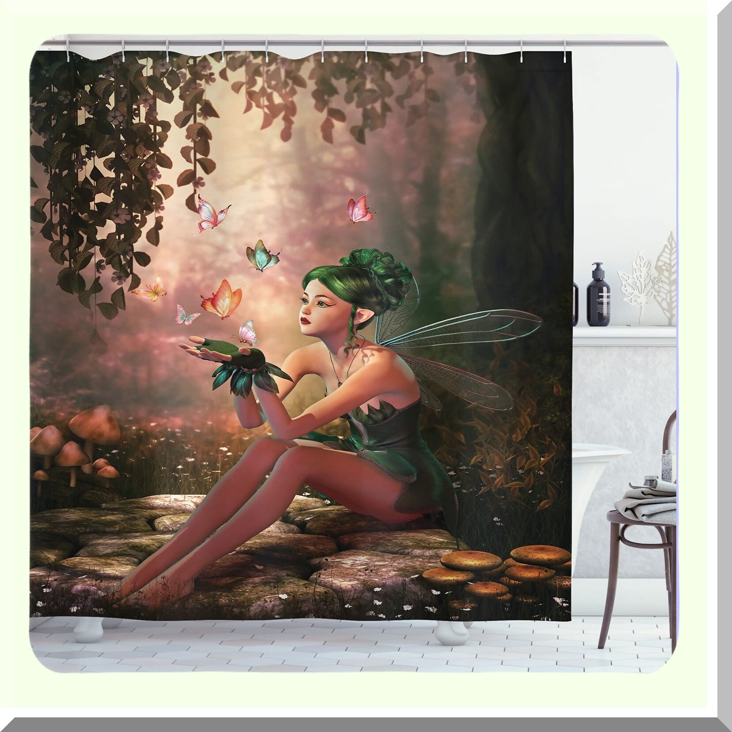 Girl Wings Butterflies Digital Shower Curtain 69x70 inches