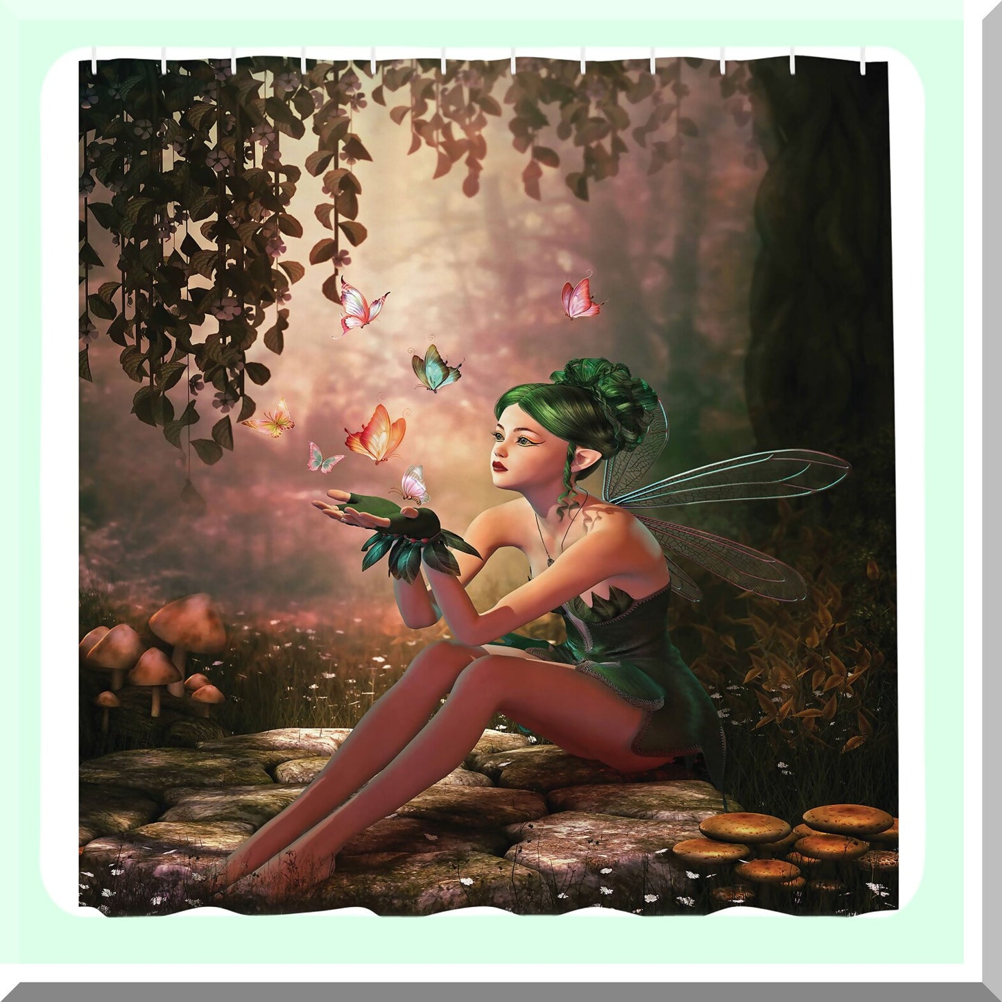 Girl Wings Butterflies Digital Shower Curtain 69x70 inches