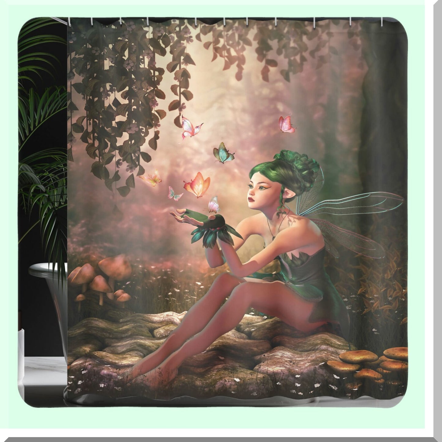 Girl Wings Butterflies Digital Shower Curtain 69x70 inches