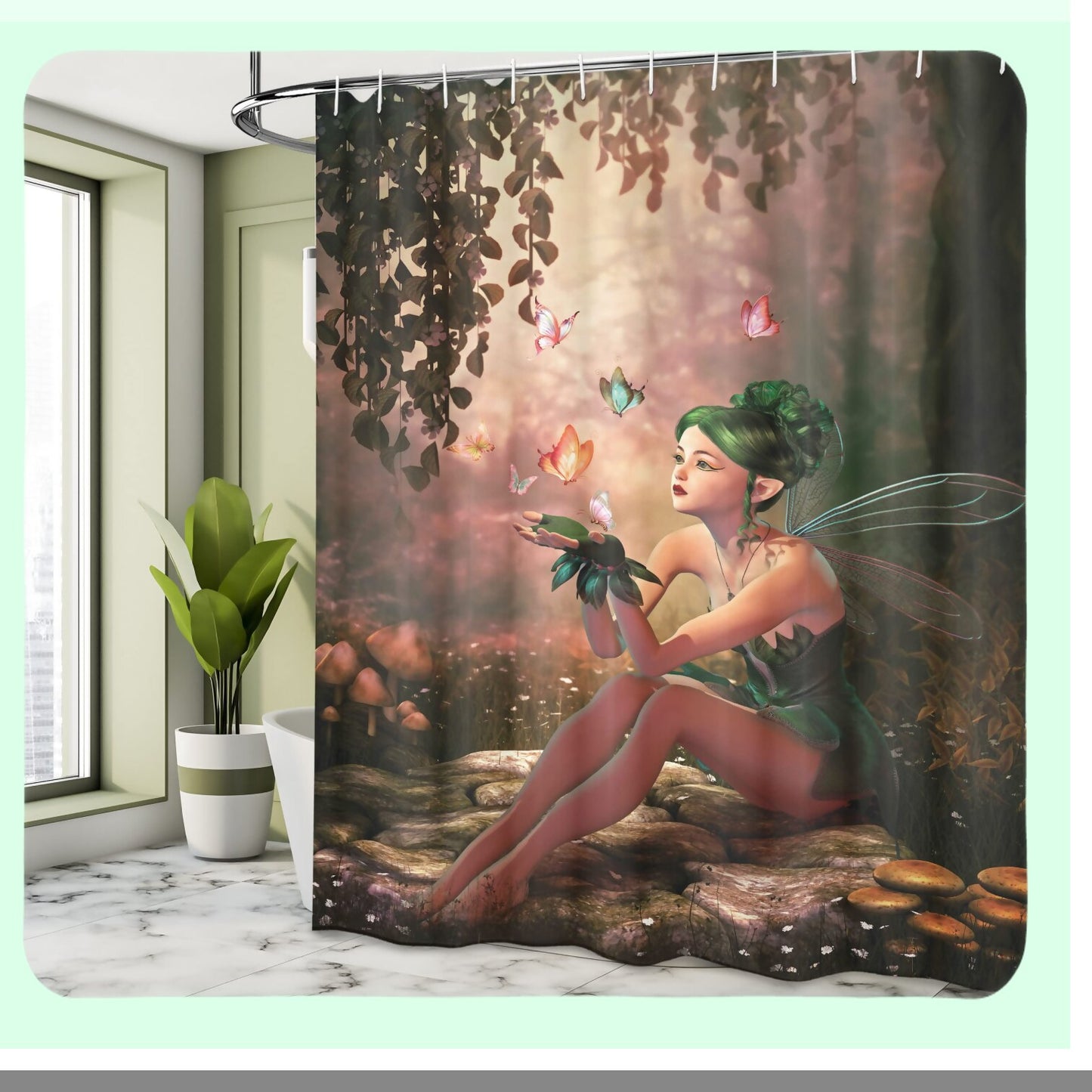 Girl Wings Butterflies Digital Shower Curtain 69x70 inches