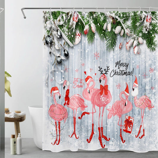 Farmhouse Pink Flamingo Shower Curtain 60x72