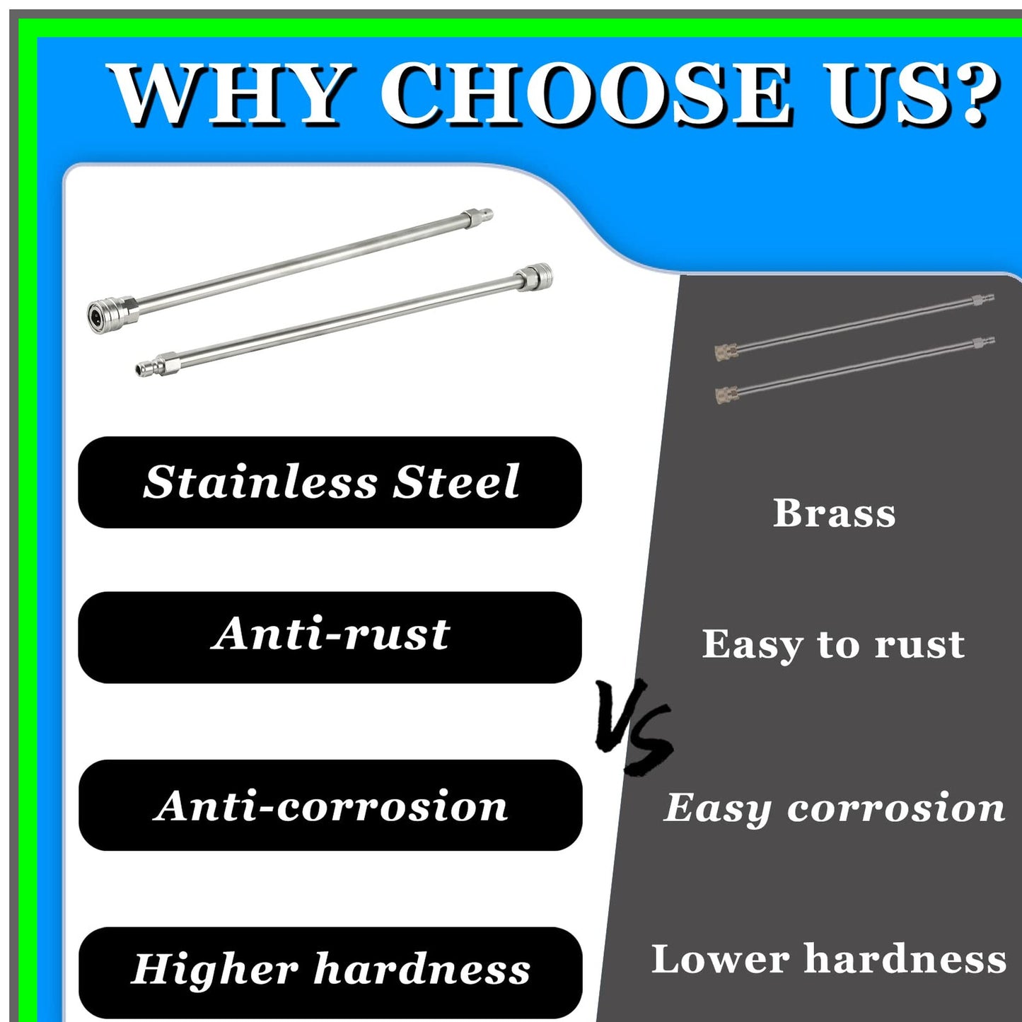 Stainless Steel Pressure Washer Extension Wand 17 Inch Quick Connect 2 Pack