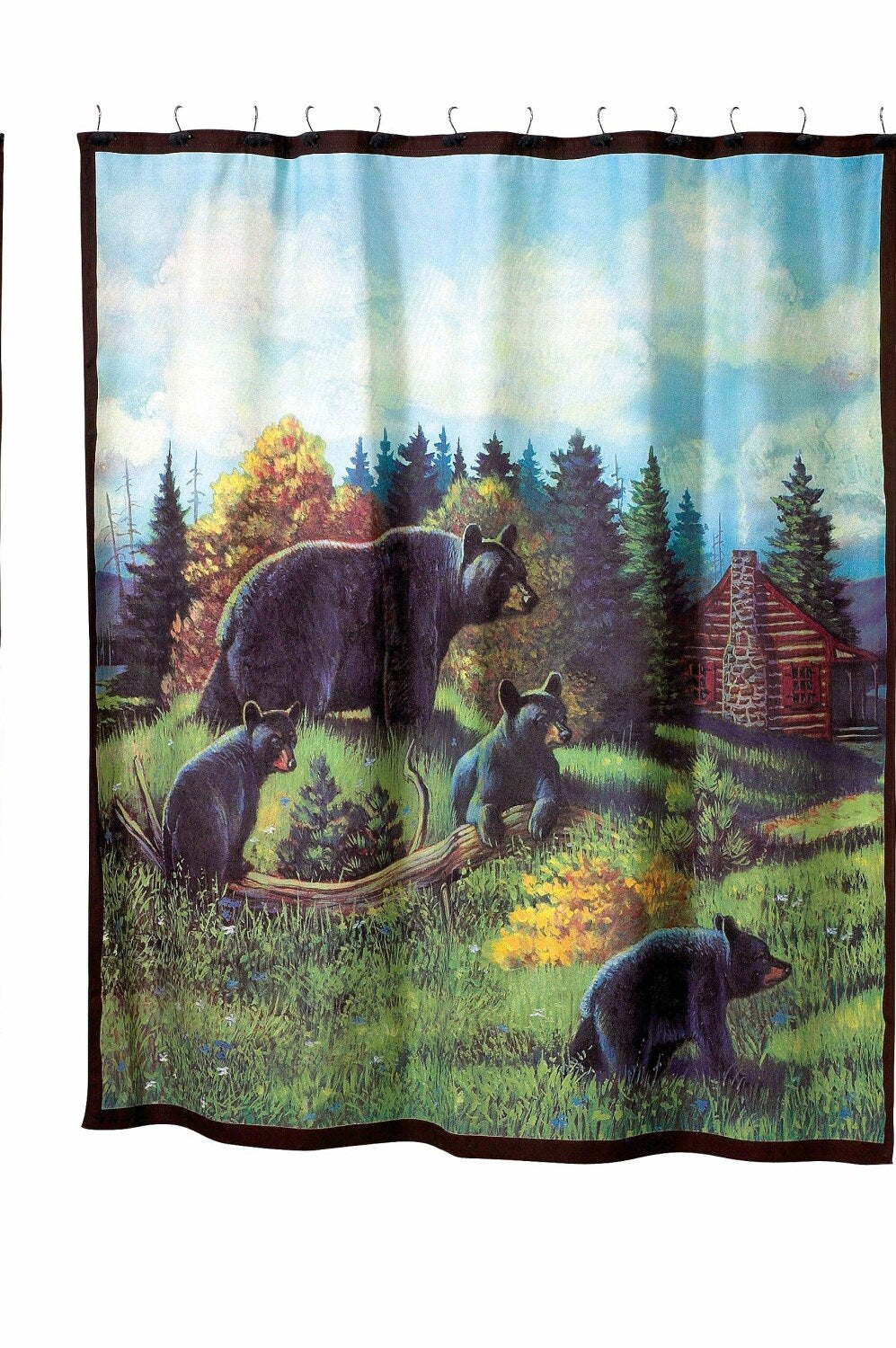 Fabric Shower Curtain Black Bear Lodge 72"