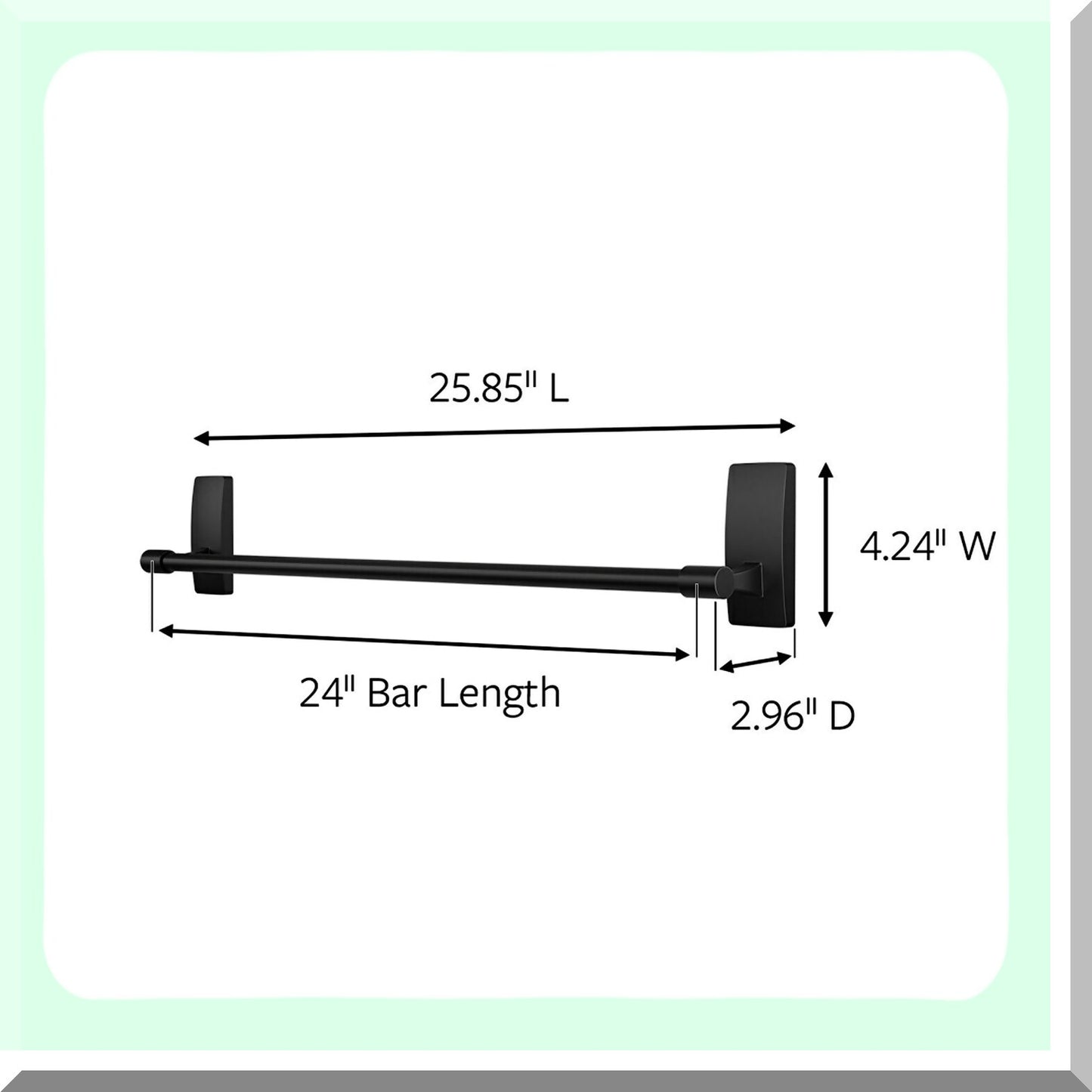 Black Bath Matte Towel Bar 24 in Damage-Free