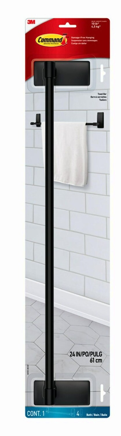 Black Bath Matte Towel Bar 24 in Damage-Free