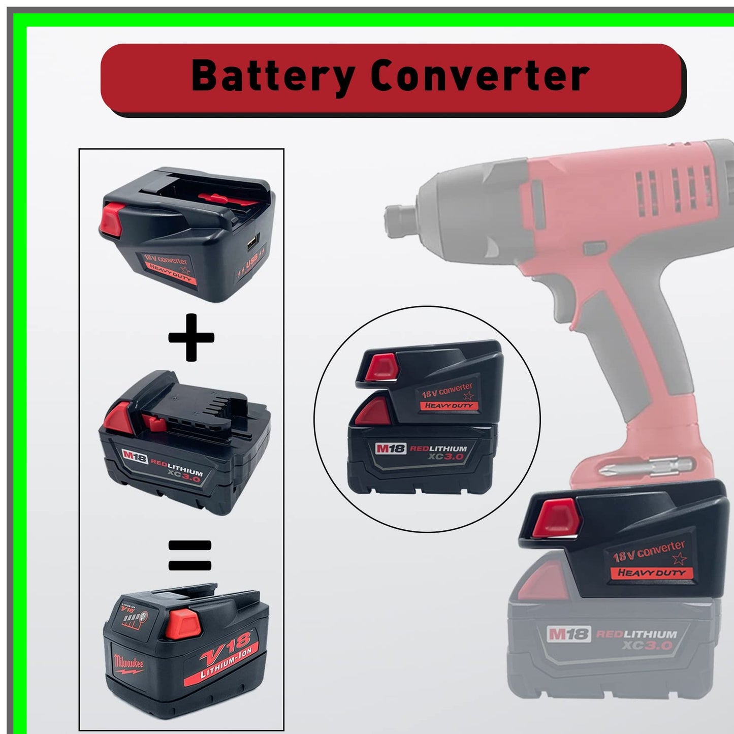 Milwaukee M18 to V18 Battery Adapter for 18V Li-ion and Ni-CD Tools