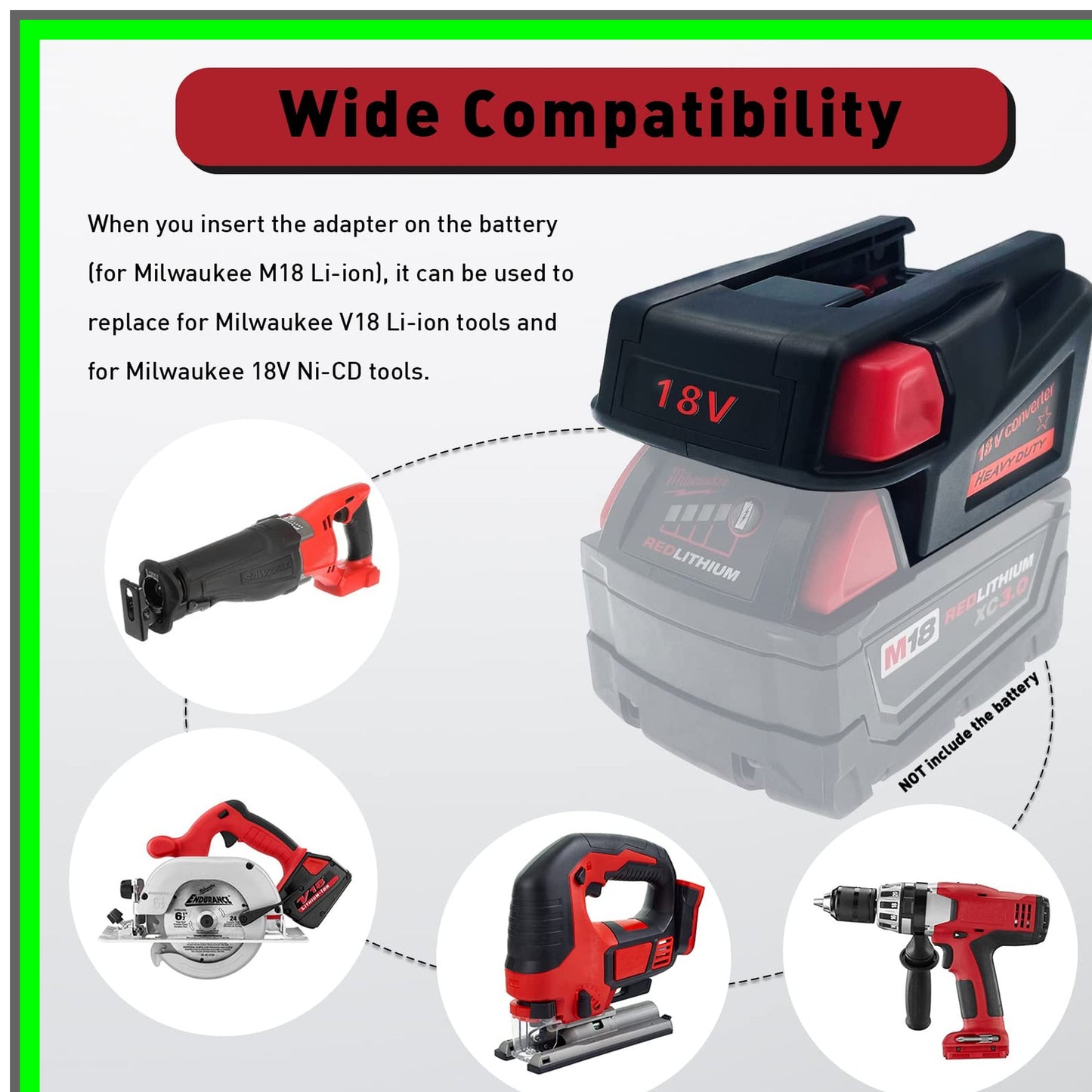 Milwaukee M18 to V18 Battery Adapter for 18V Li-ion and Ni-CD Tools
