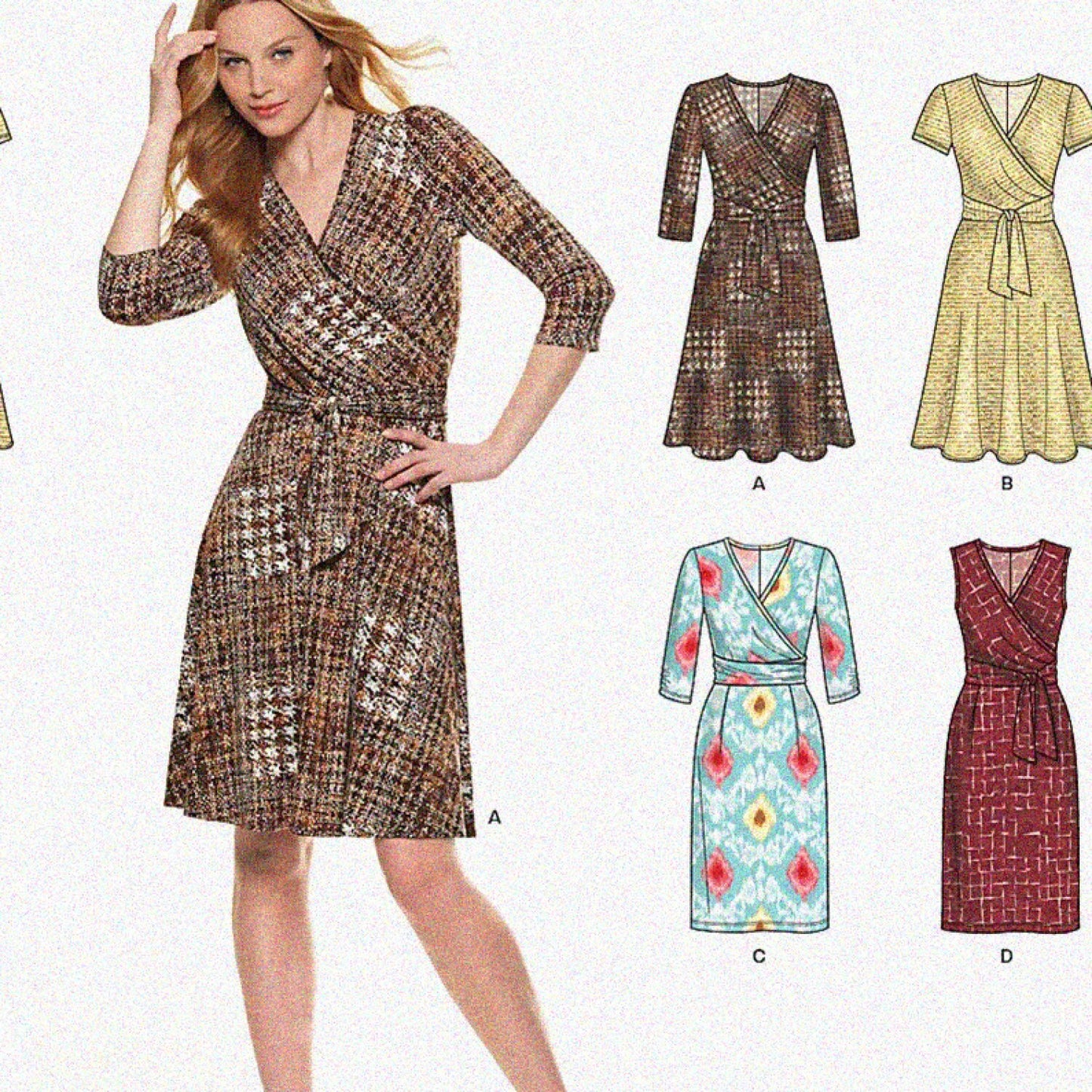 Misses' Mock Wrap Knit Dress Sewing Pattern 8-20