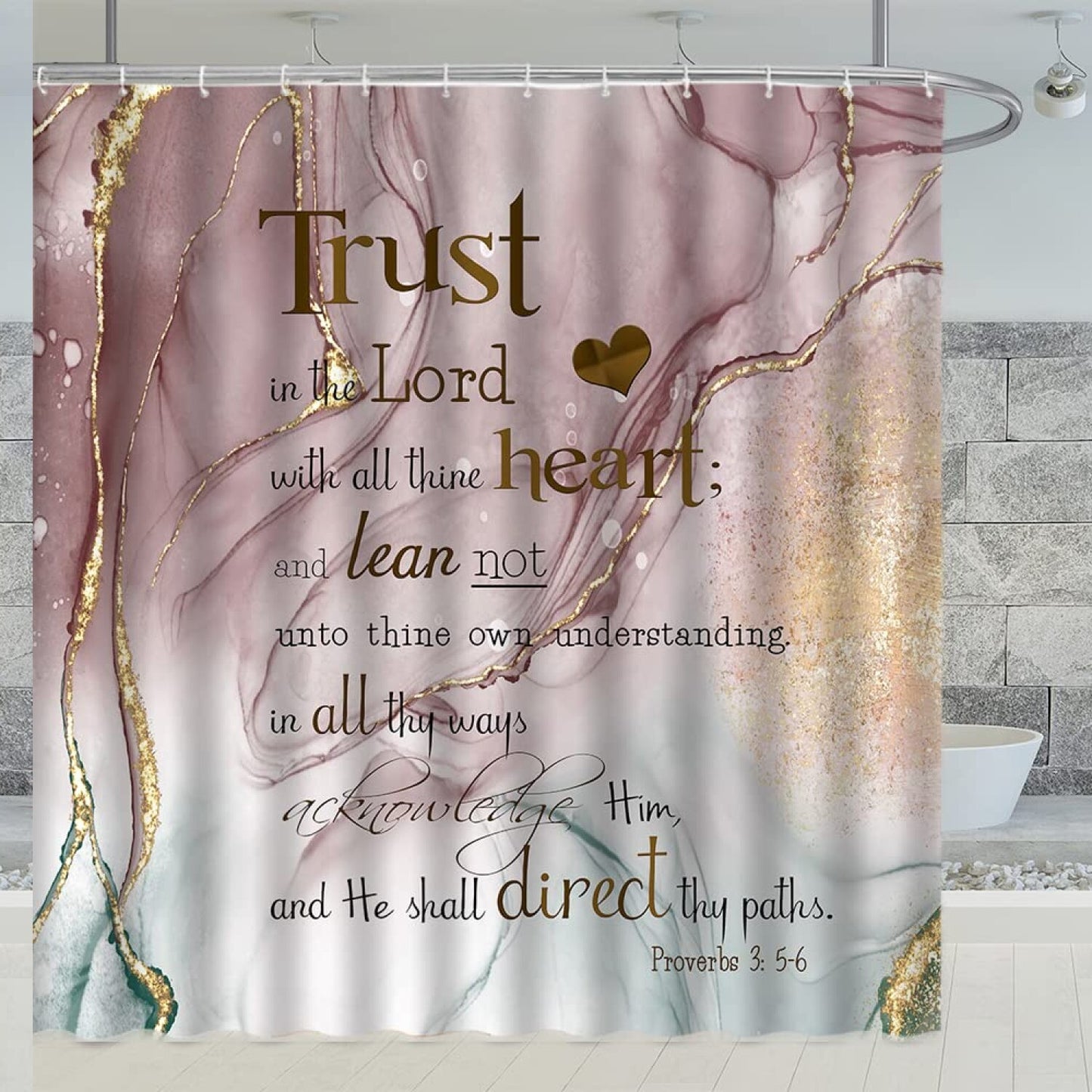 Polyester Shower Curtain 70x70 Inch Brown Pink Marble