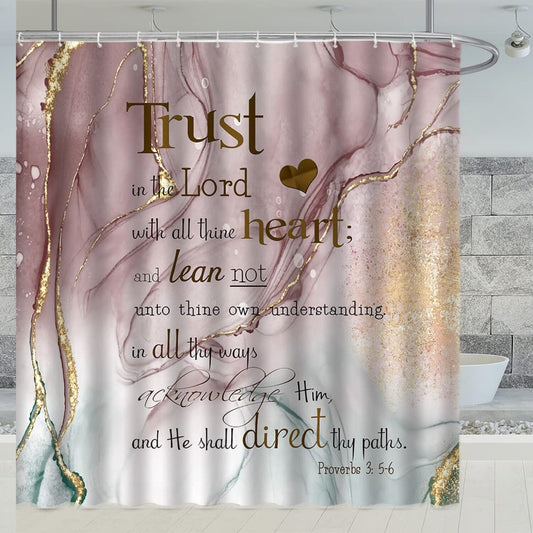 Polyester Shower Curtain 70x70 Inch Brown Pink Marble