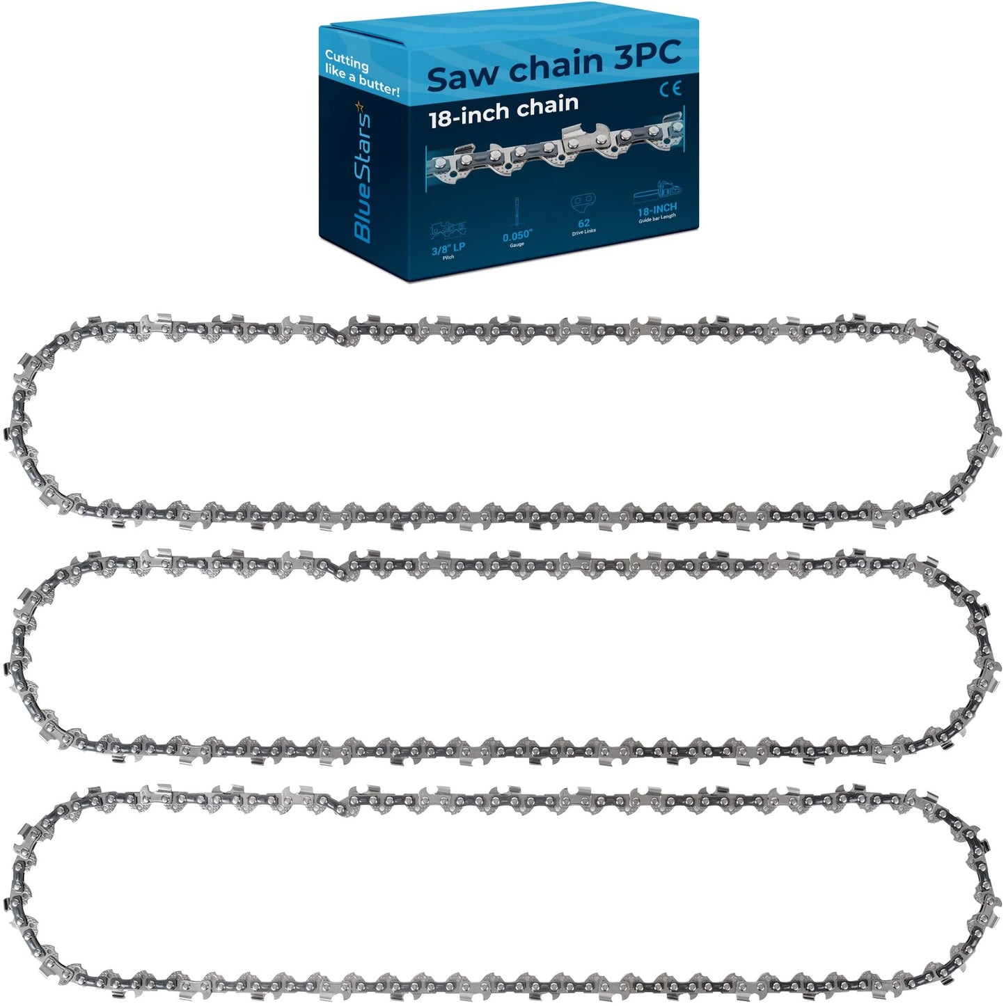 18-Inch Chainsaw Chain 3-Pack, 3/8" LP Pitch, 0.050" Gauge, 62 Links