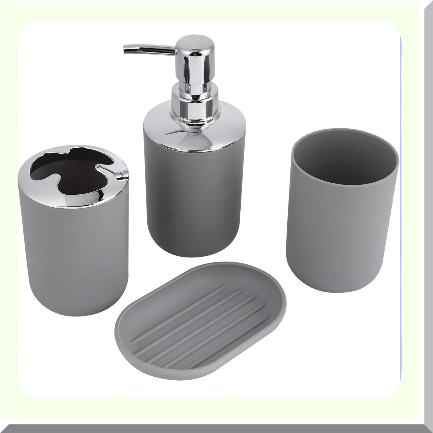 Bathroom Kit Accessory 4Pcs Set Gray Plastic