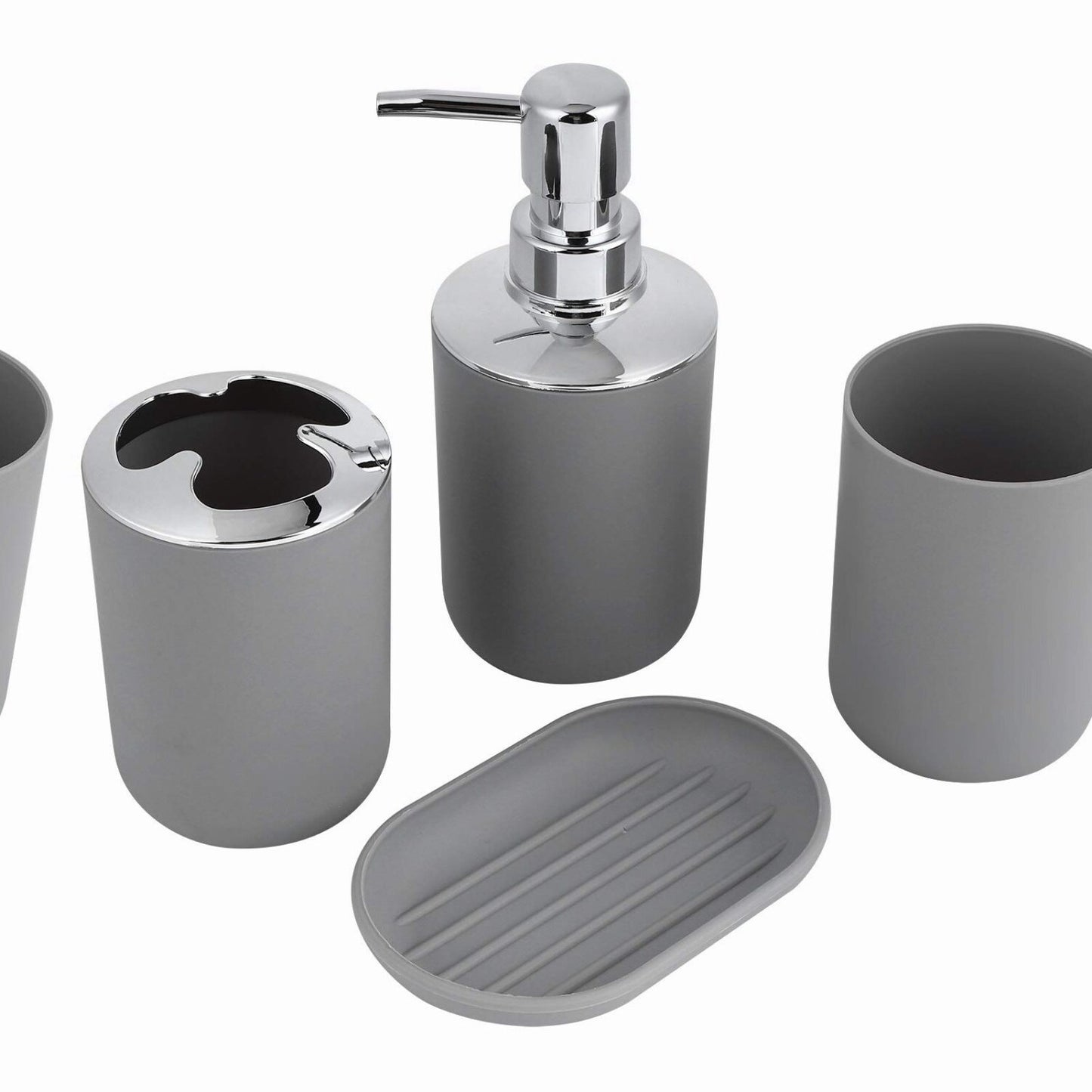 Bathroom Kit Accessory 4Pcs Set Gray Plastic