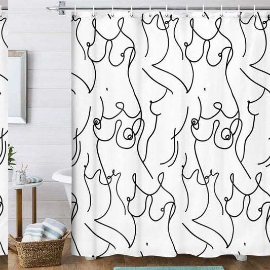 Black and White Nude Women Shower Curtain 70x70in
