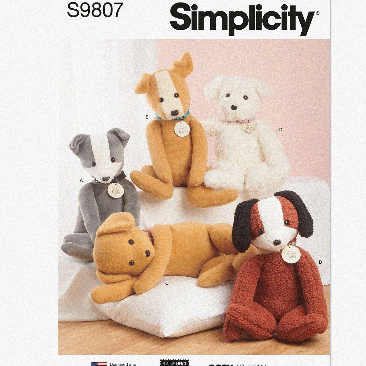 Poseable Plush Puppies Sewing Pattern Kit 24" Multicolor