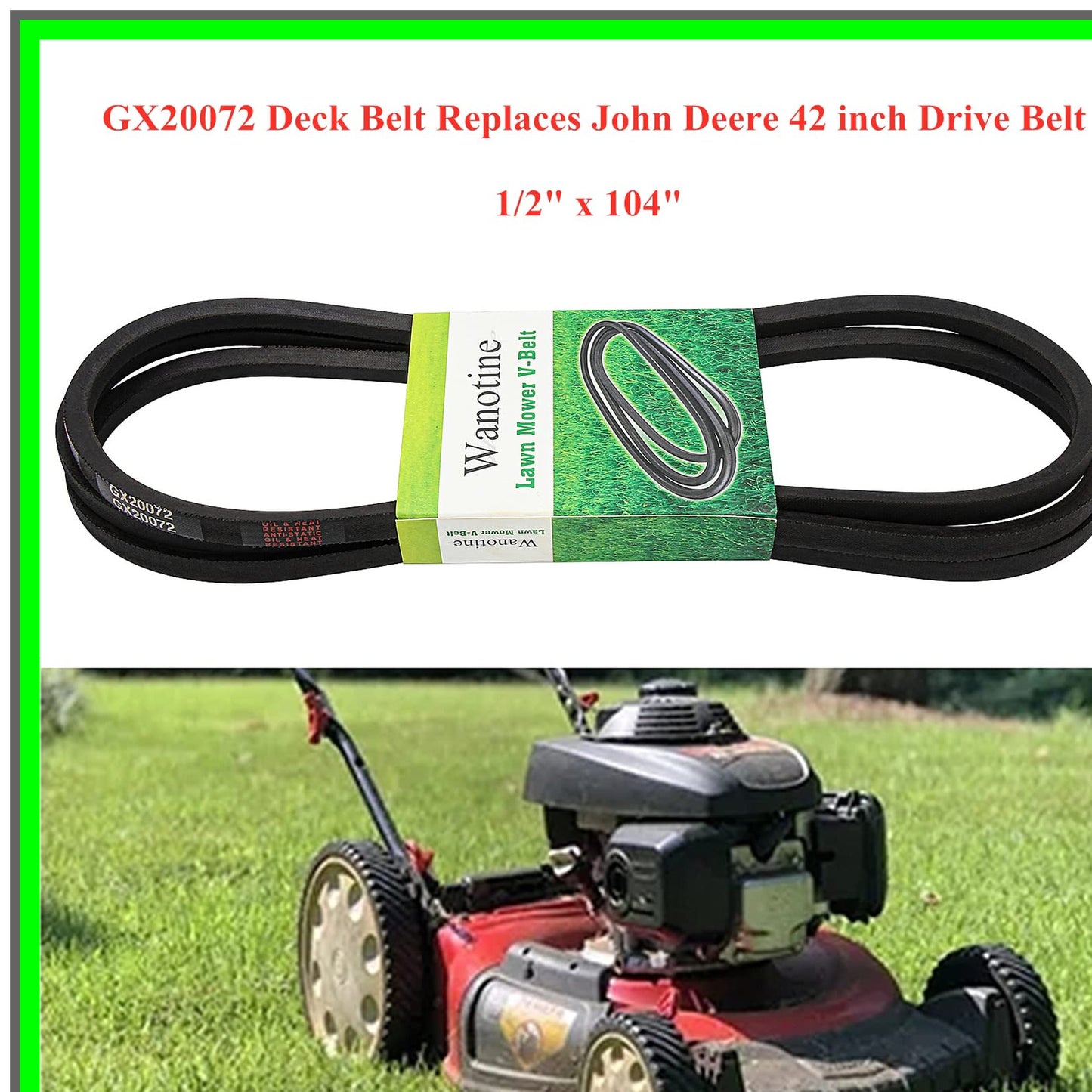 42-Inch Replacement Deck Belt for GX20072 Lawn Mowers 1/2" x 104"