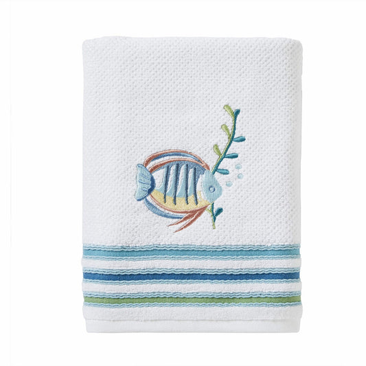 Ocean Watercolor White Bath Towel 27x50