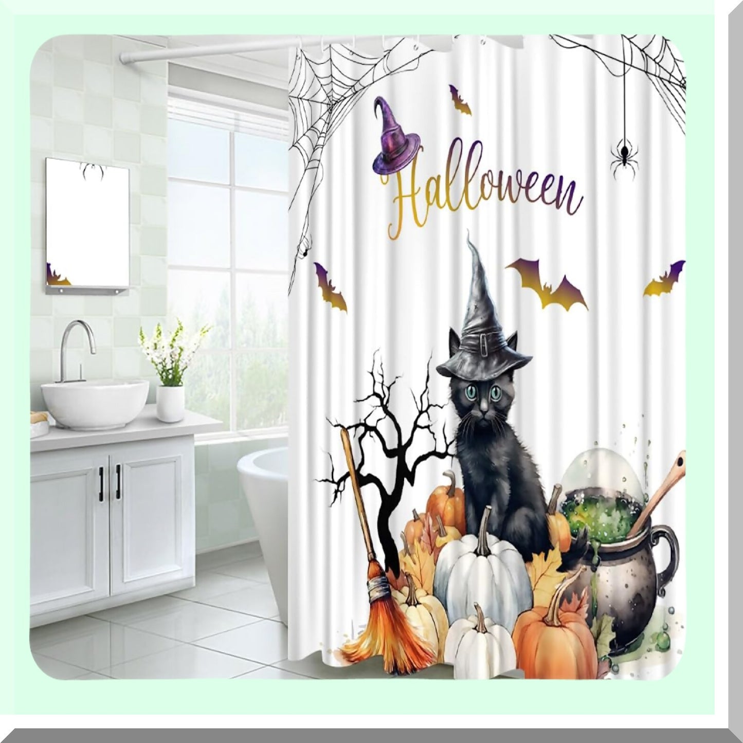 Cat Shower Curtain Set with Hooks