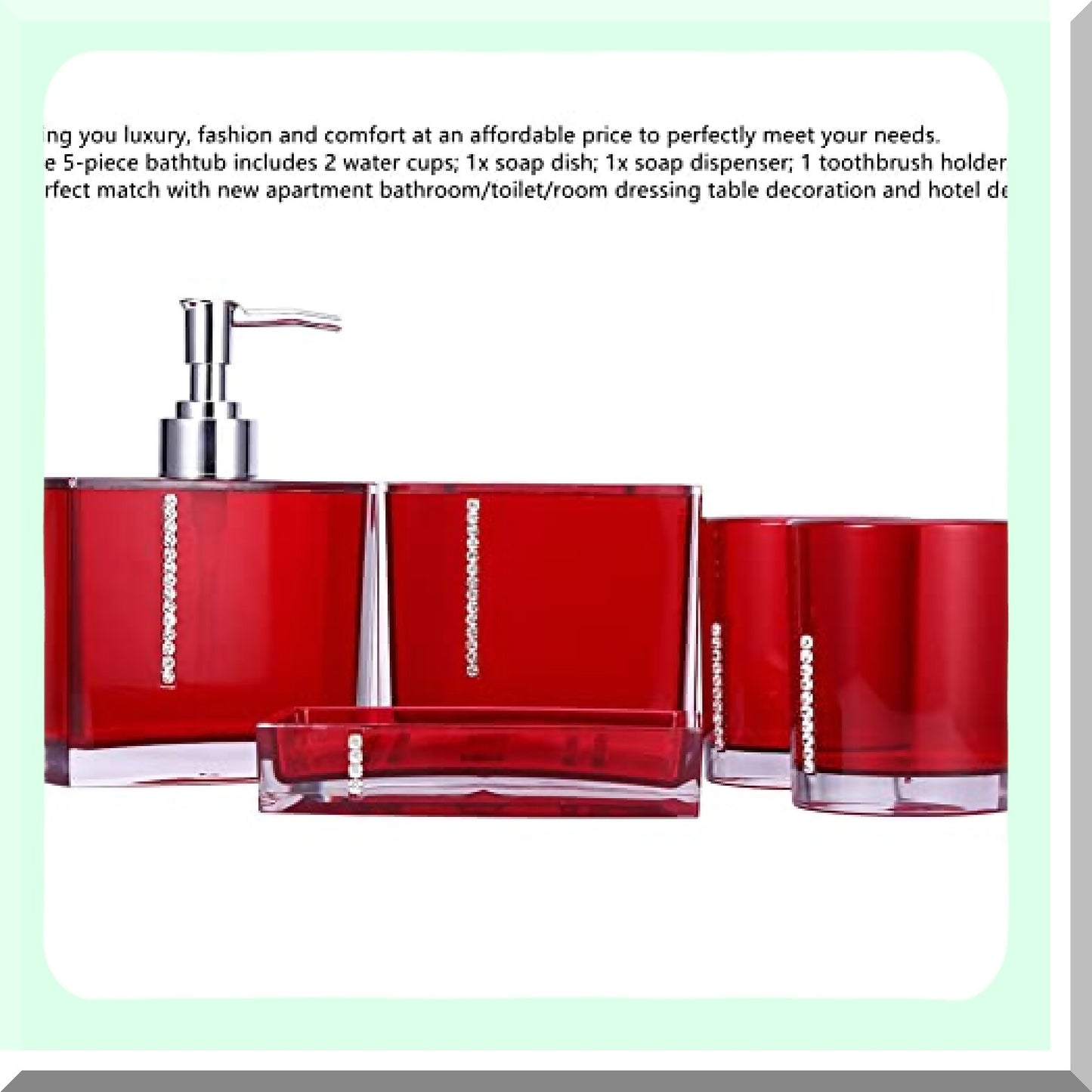 5pcs Bathroom Accessories Set Acrylic Red