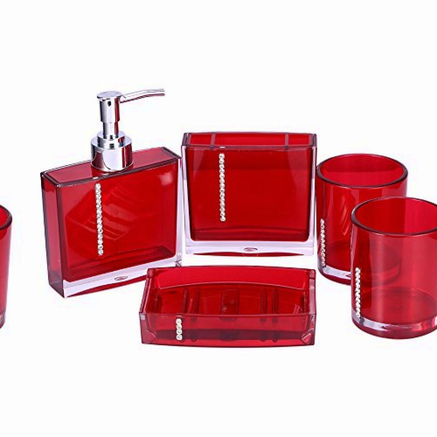 5pcs Bathroom Accessories Set Acrylic Red