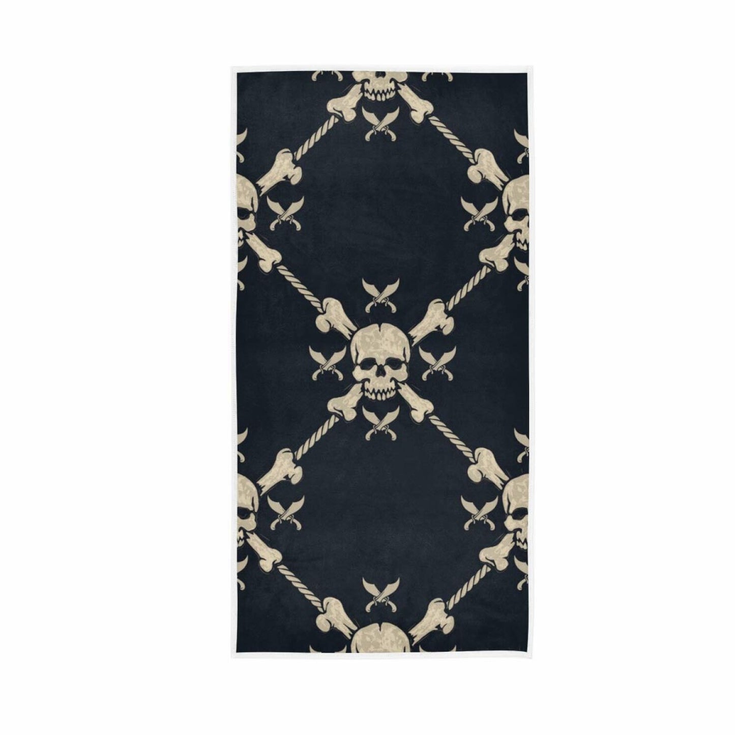 Pirate Skulls Navy Hand Towel 30"x15" Black