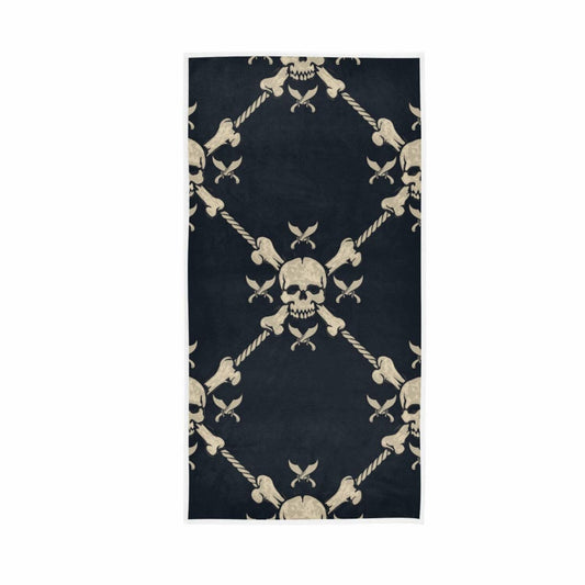 Pirate Skulls Navy Hand Towel 30"x15" Black