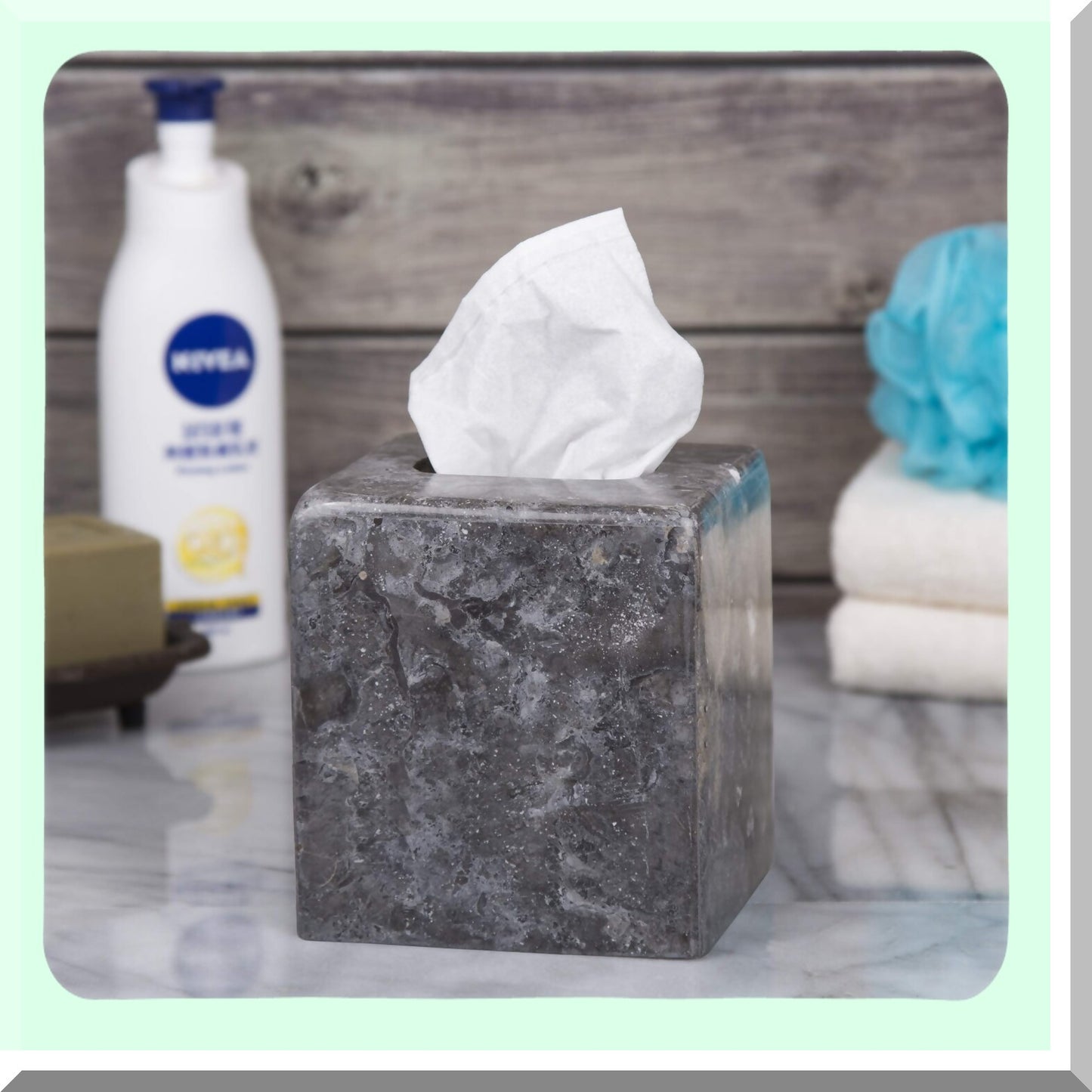 Natural Charcoal Marble Tissue Box Holder 5.2" x 5.2" x 5.5"