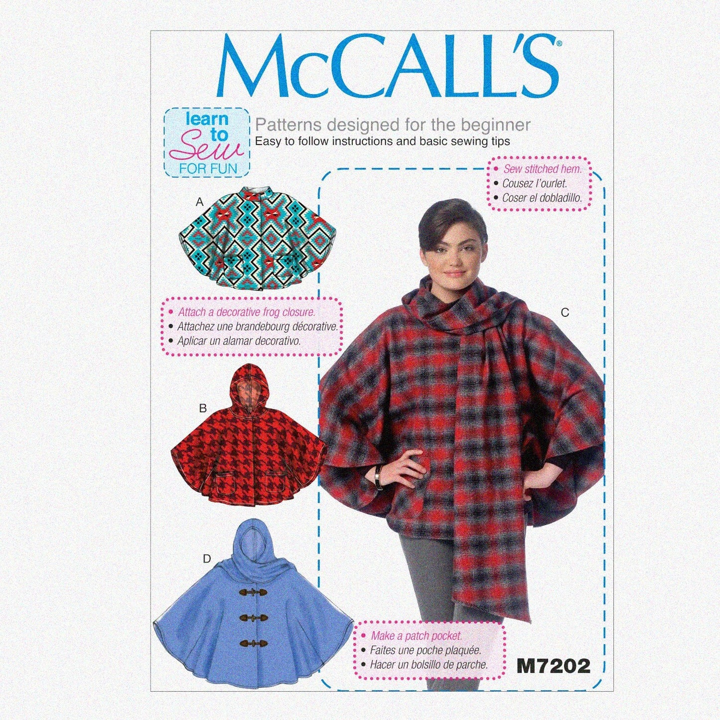 Patterns M7202 Misses' Poncho Sewing Template