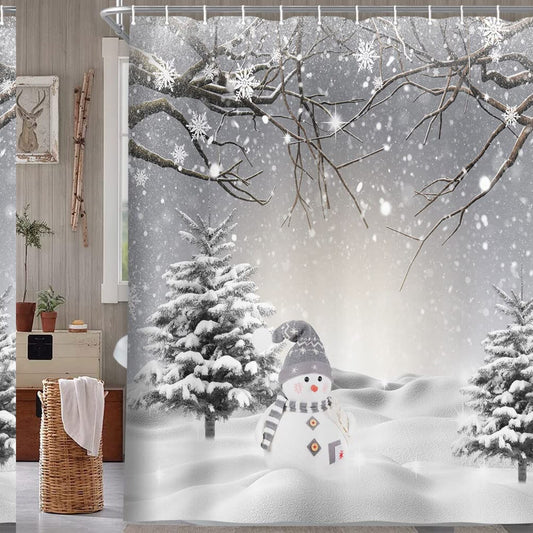 Winter Snowman Snowflake Shower Curtain 69x84 Inches