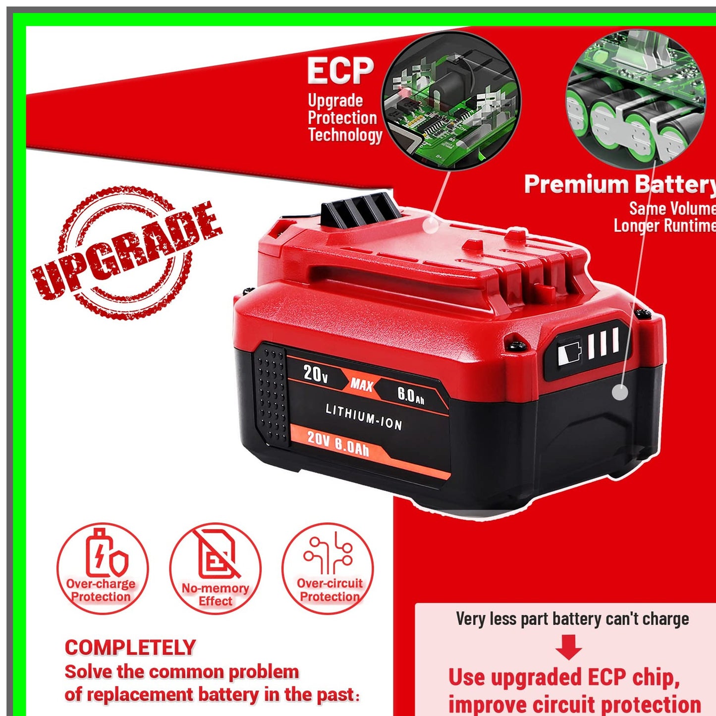 High Capacity 6.0Ah 20V Replacement Battery for V20 Cordless Tools