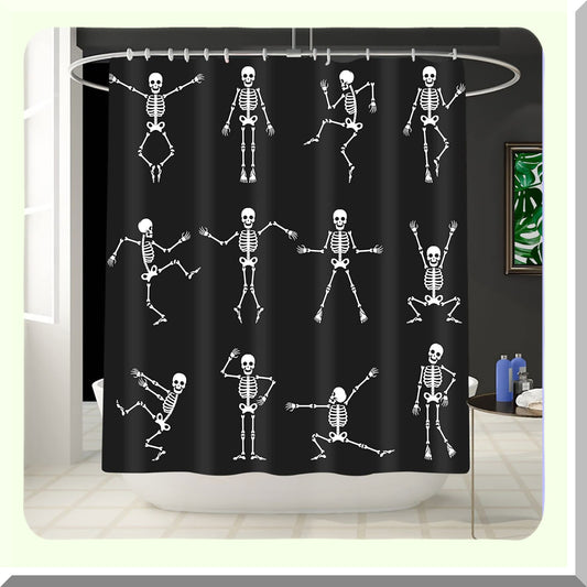 Skull Skeleton Shower Curtain Black 12 Hooks