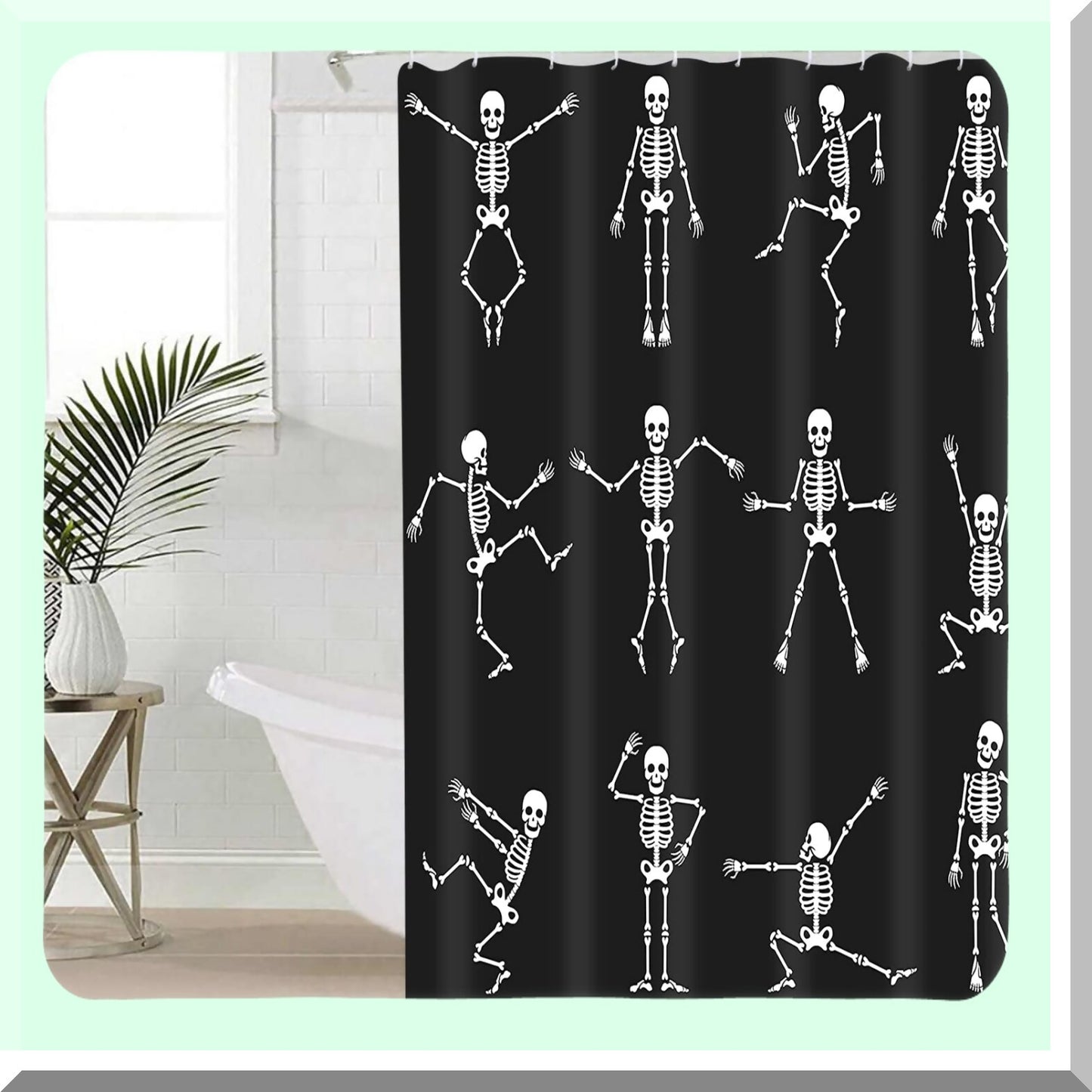 Skull Skeleton Shower Curtain Black 12 Hooks