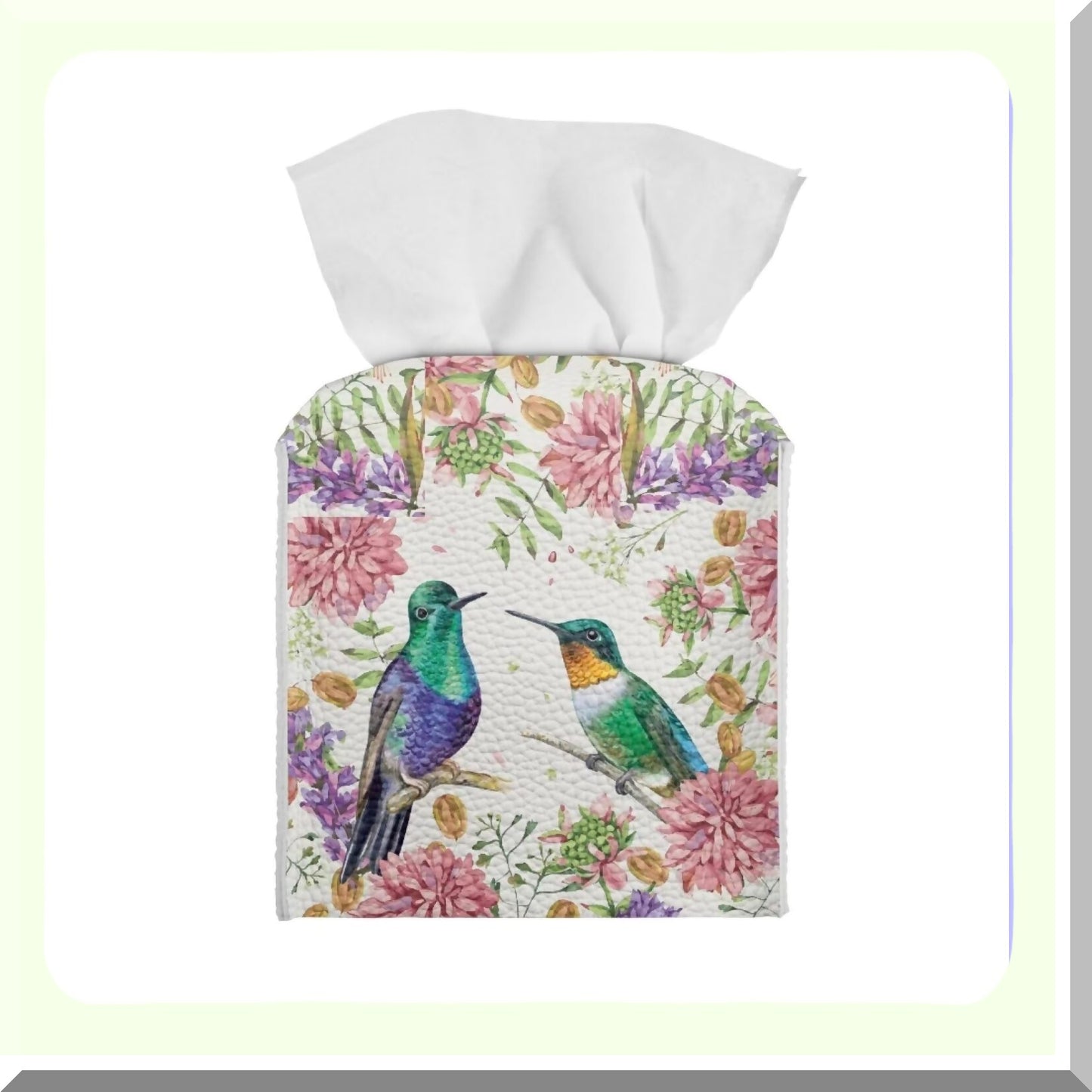 Hummingbird Flower Tissue Box Cover PU Leather