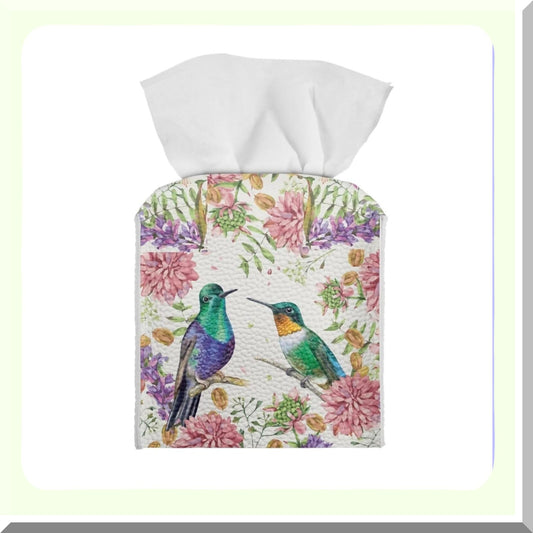 Hummingbird Flower Tissue Box Cover PU Leather