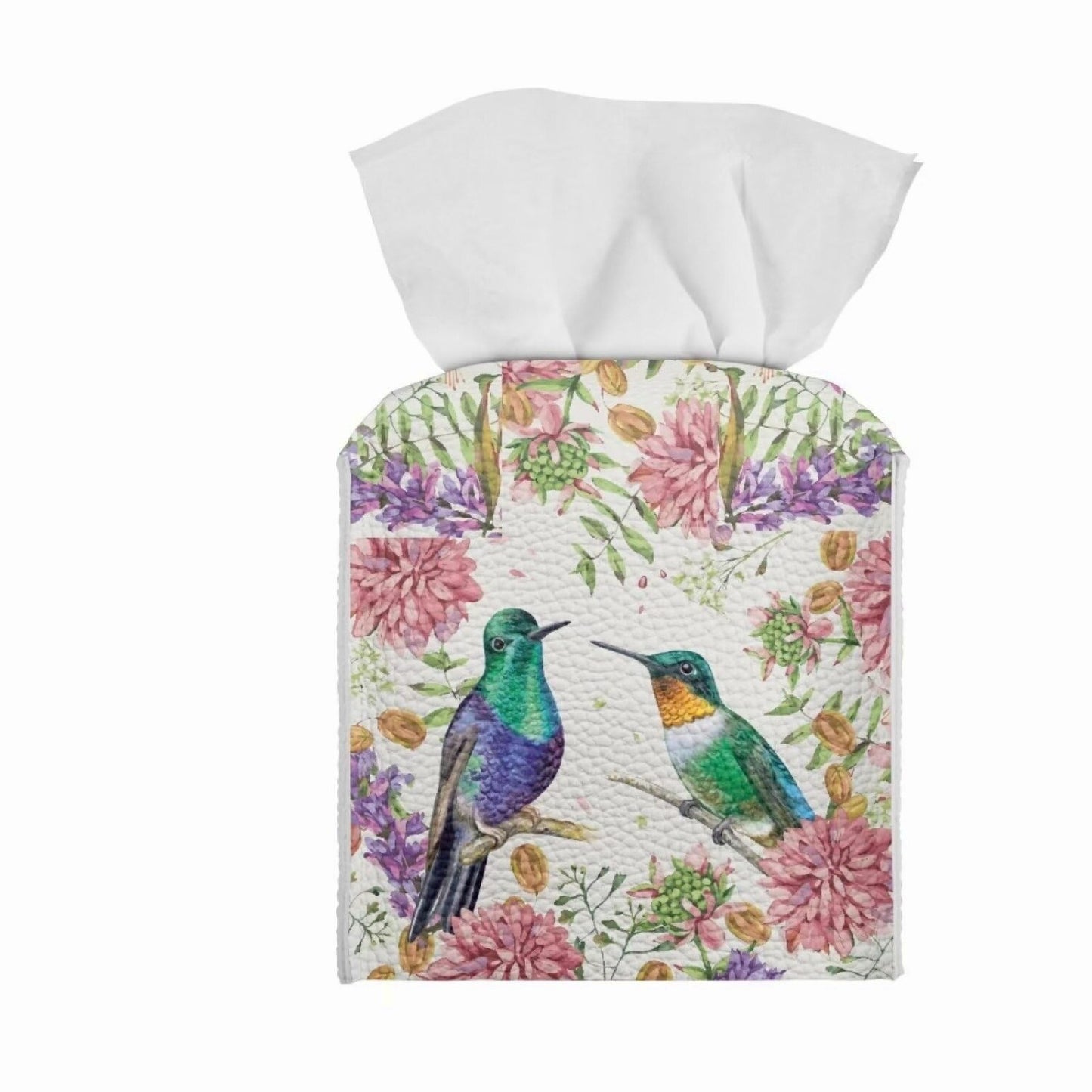 Hummingbird Flower Tissue Box Cover PU Leather