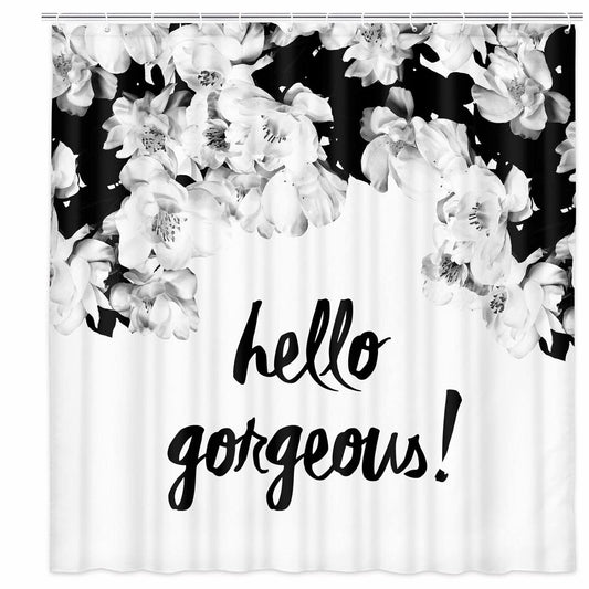 Hello Gorgeous Black and White Flower Shower Curtain 72x72in