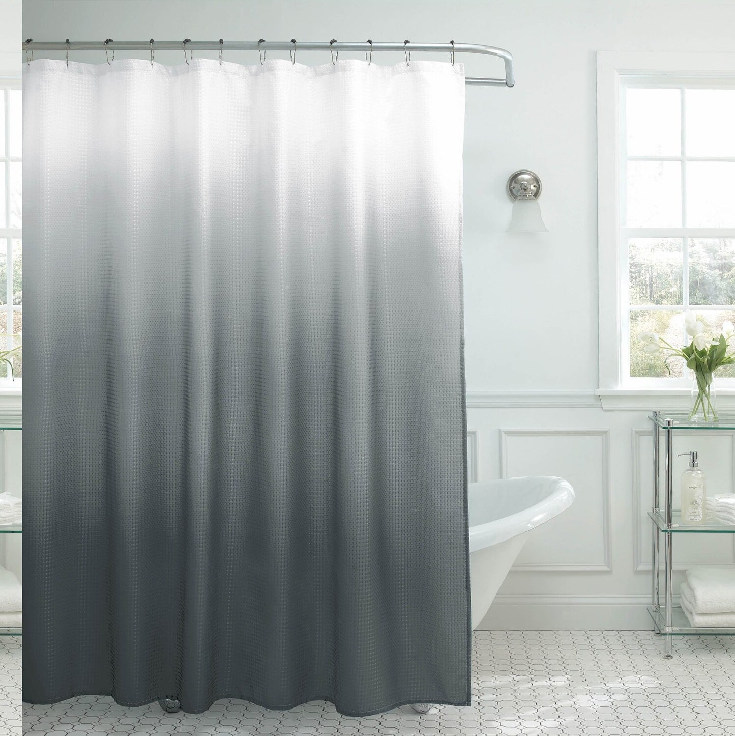 Waffle Shower Curtain Set 70" x 72" Dark Grey Ombre