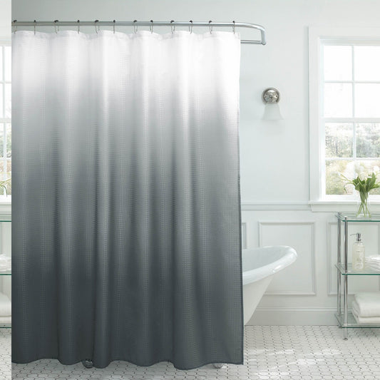 Waffle Shower Curtain Set 70" x 72" Dark Grey Ombre