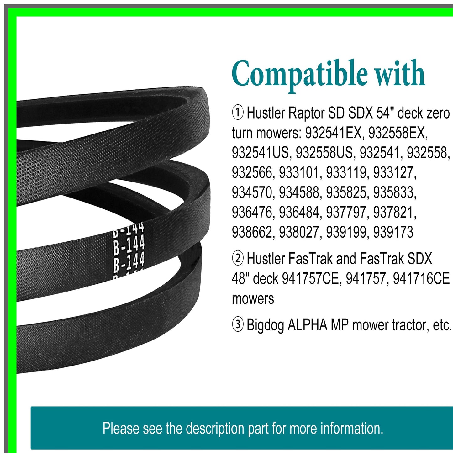 Hustler Mower Deck Belt Replacement 604817 for Raptor SD 54" Zero Turn