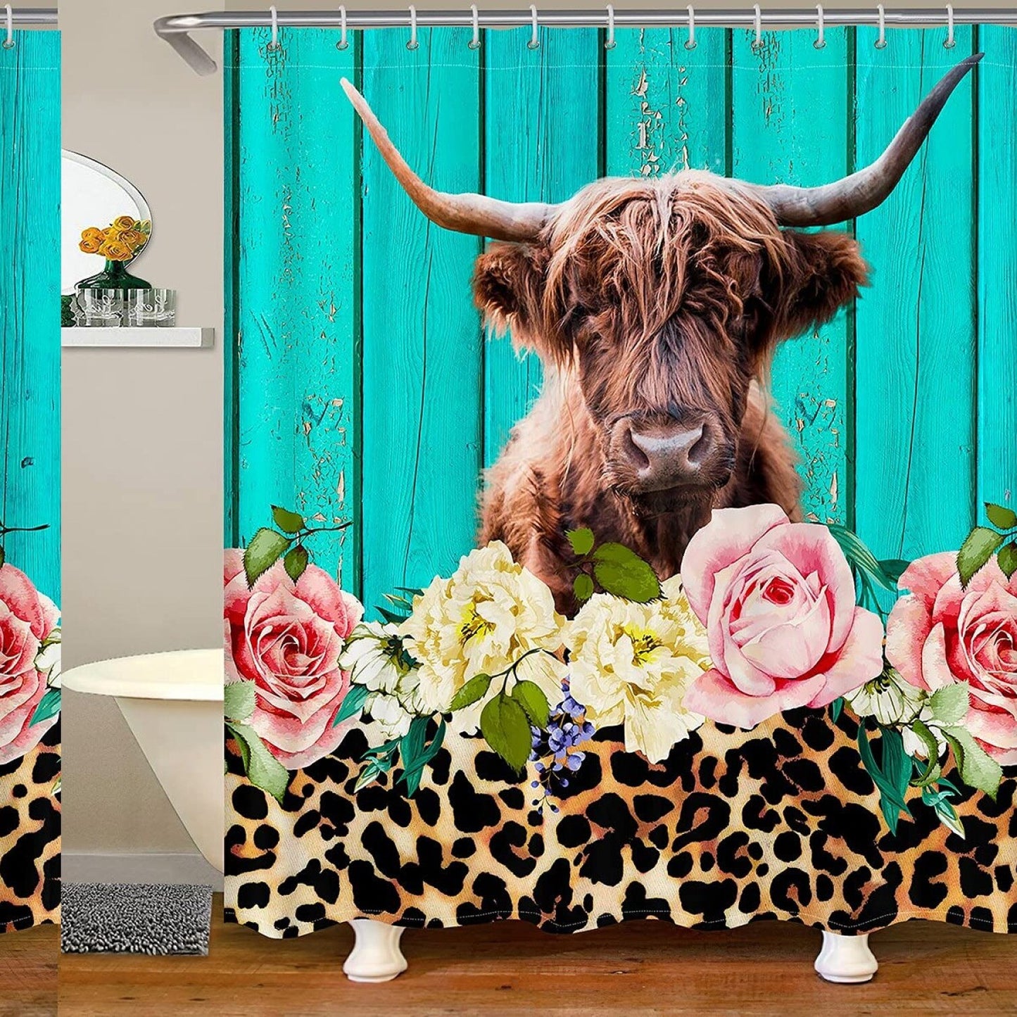 Highland Cow Fabric Shower Curtain 72x72 Inches