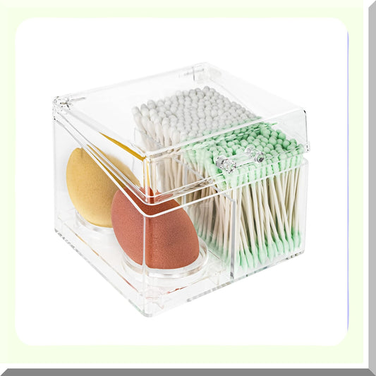 Clear Qtip Holder with Lid and Detachable Beauty Egg Tray