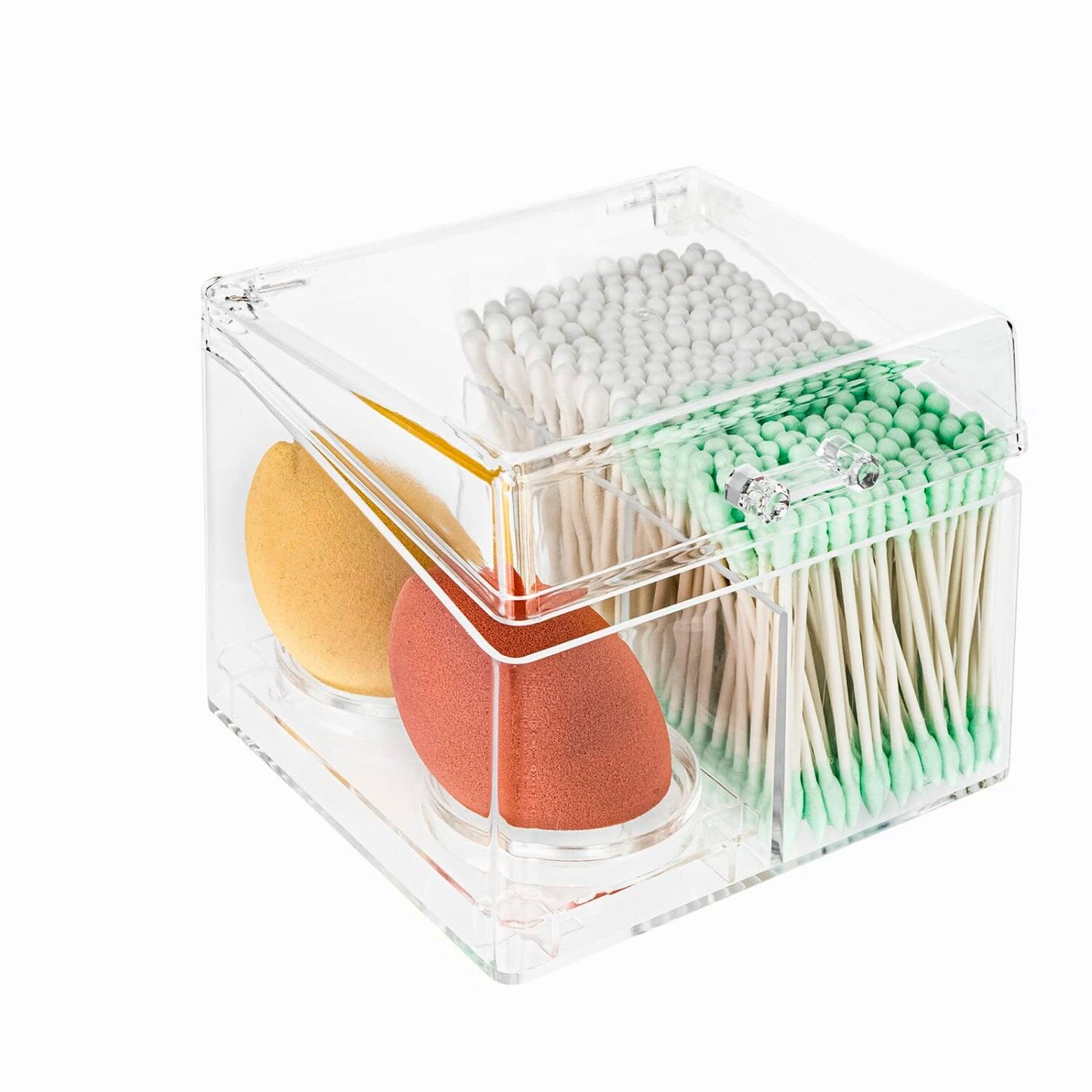 Clear Qtip Holder with Lid and Detachable Beauty Egg Tray