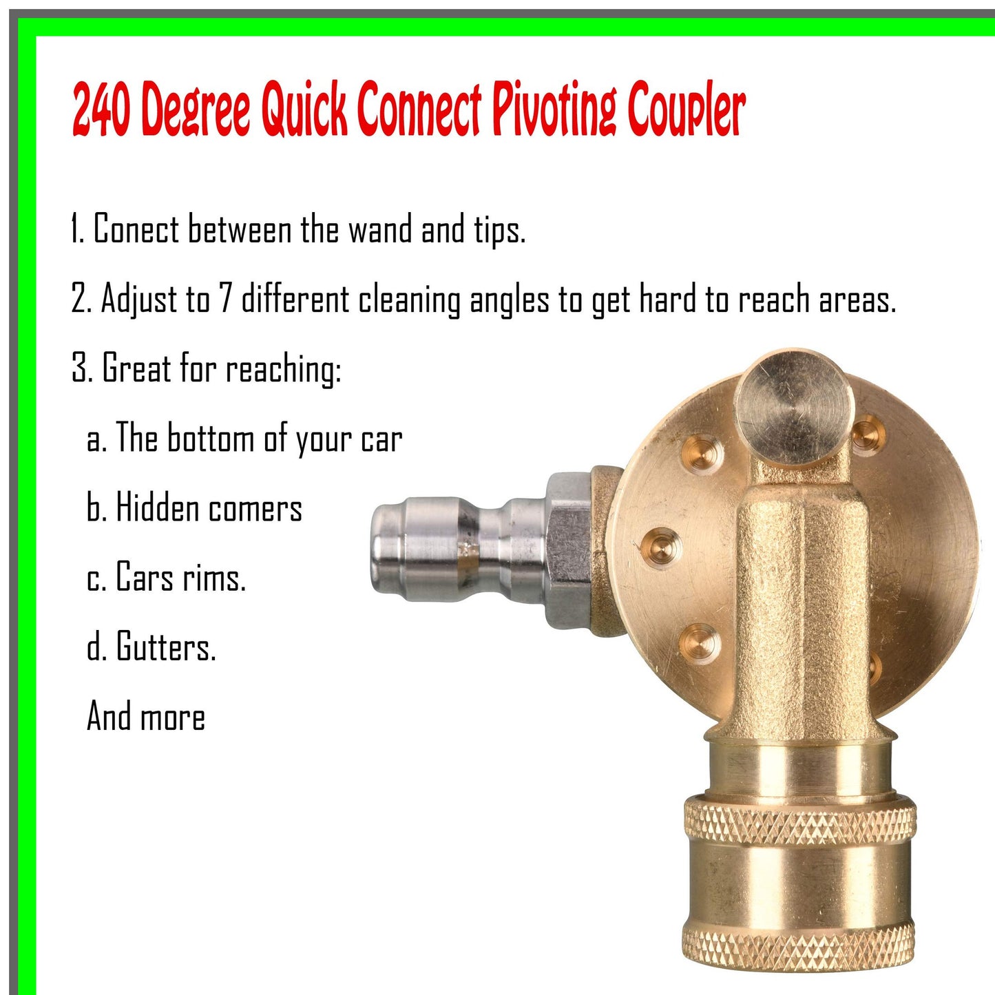 Versatile Pivoting Coupler for Pressure Washer Gutter Cleaning Attachments