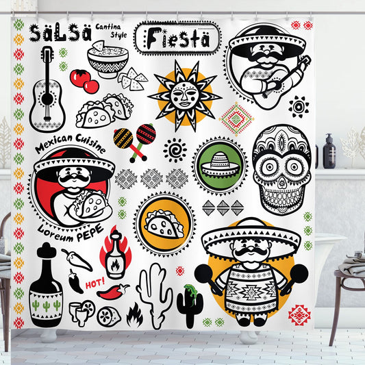 Mexican Shower Curtain Dead Skull Art 69x70 inches