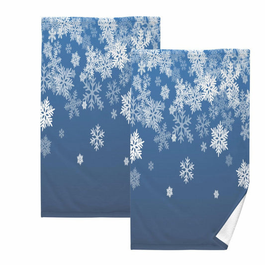 Blue Snowflake Cotton Hand Towel Set of 2 16x28 Inch