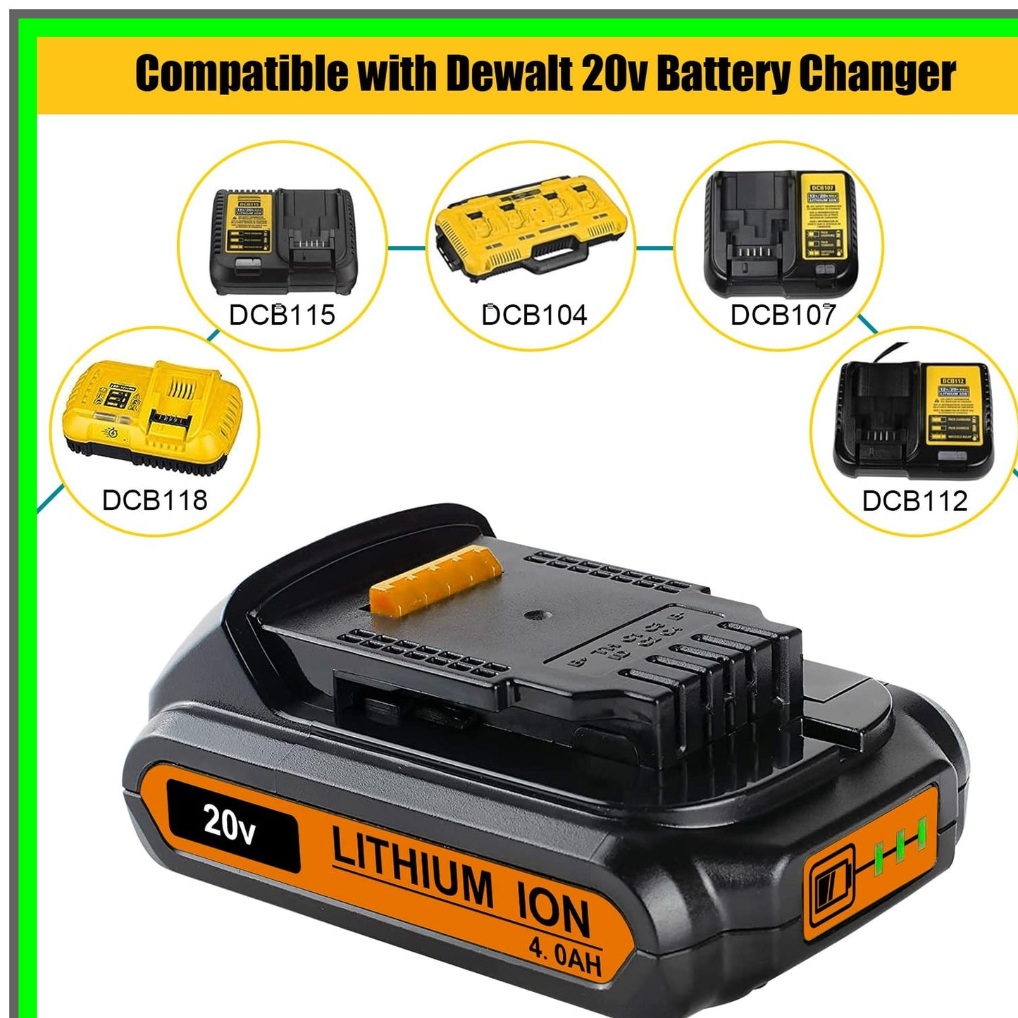 20V 4.0Ah Battery Replacement for Cordless Power Tools DCB203 DCB201 DCBP034