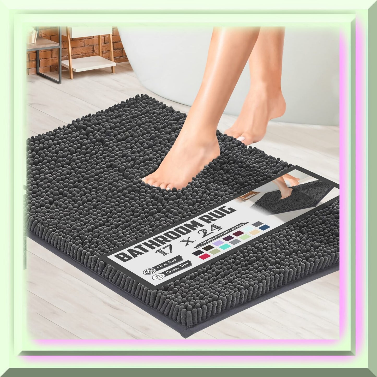 Charcoal Gray Chenille Microfiber Bath Rug 17x24