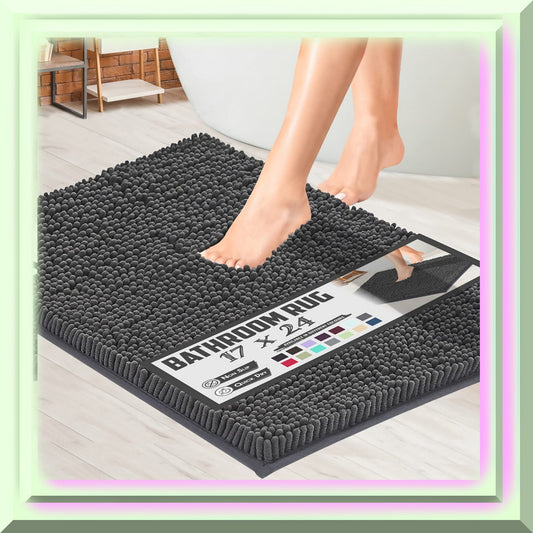 Charcoal Gray Chenille Microfiber Bath Rug 17x24