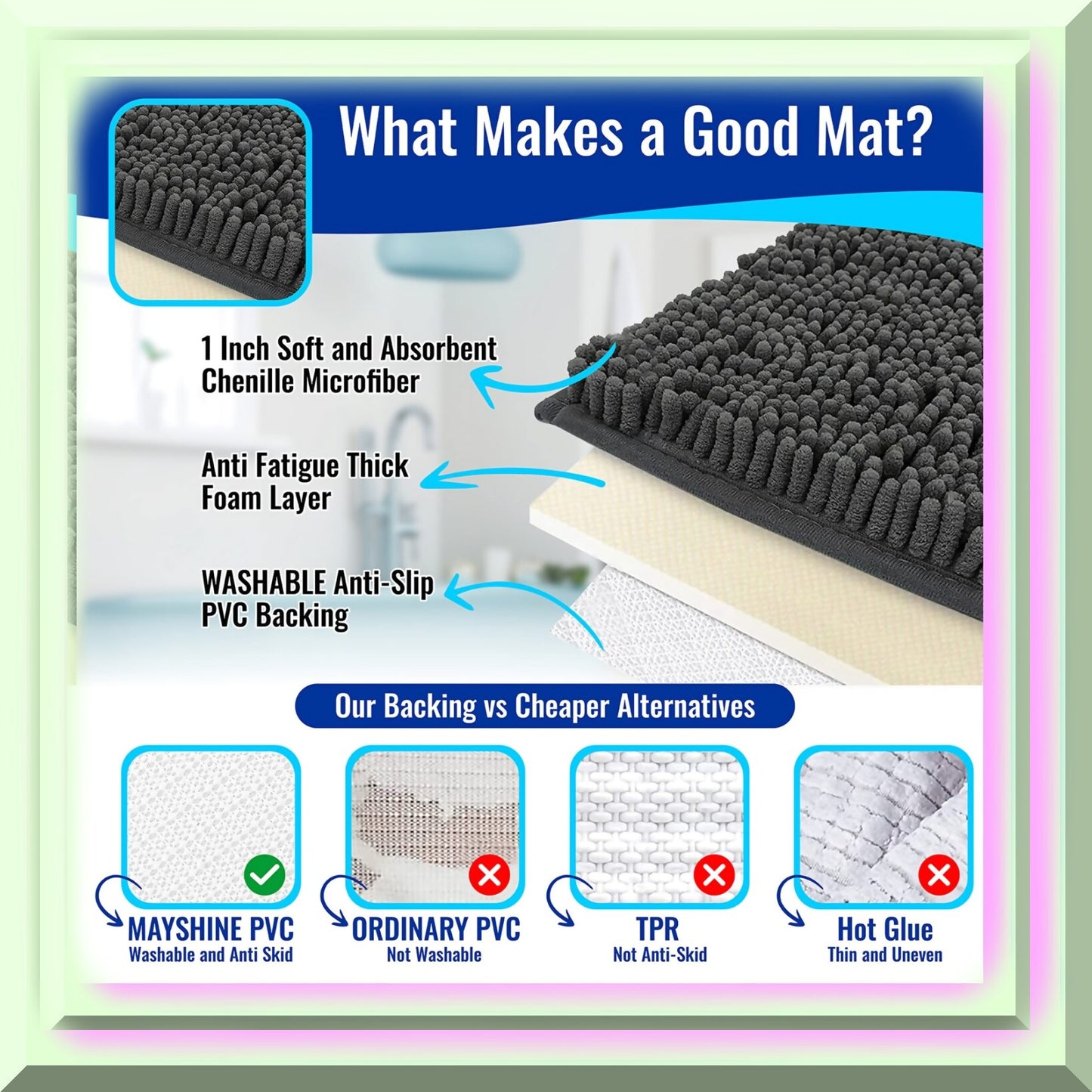 Charcoal Gray Chenille Microfiber Bath Rug 17x24