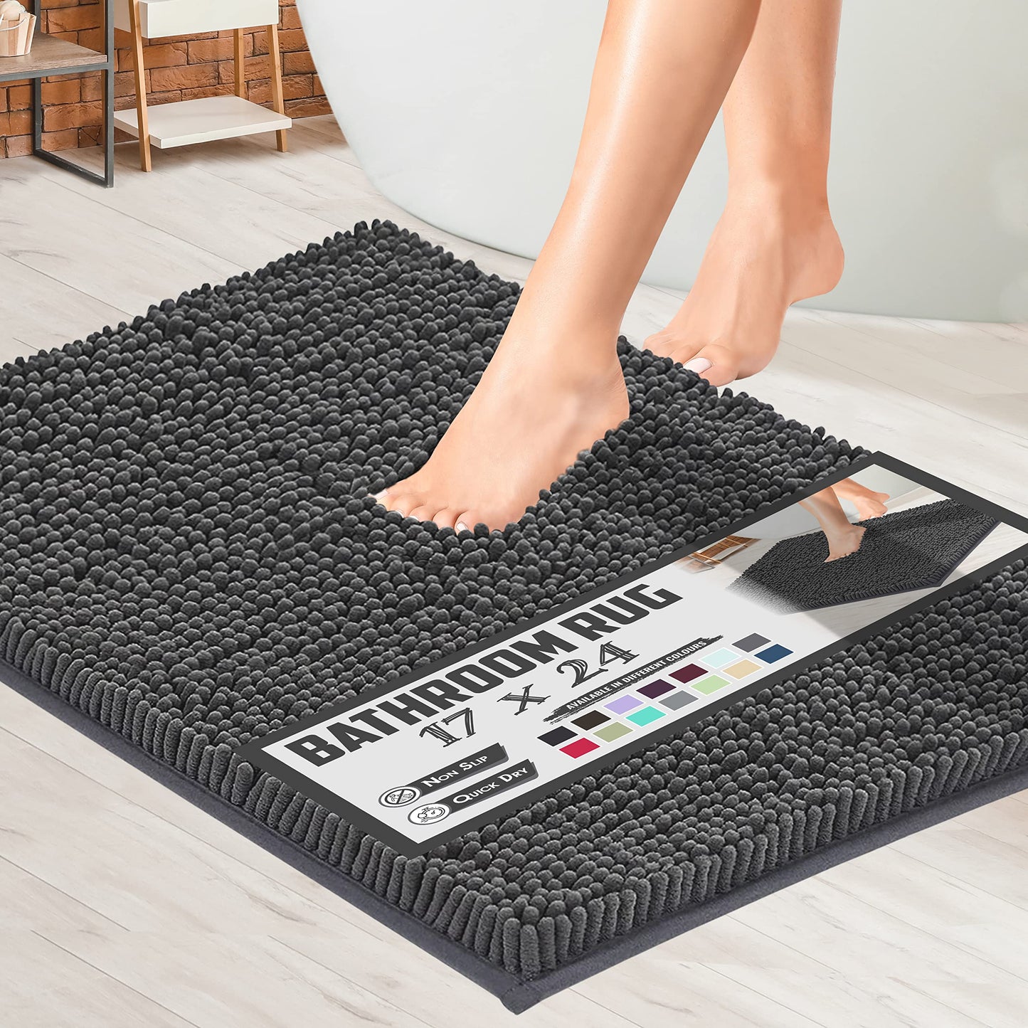 Charcoal Gray Chenille Microfiber Bath Rug 17x24